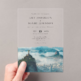 Invitaciones Acrílicas Rio Skyline Watercolor Destination Brazil Wedding