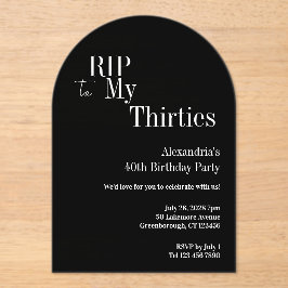 Invitaciones Acrílicas RIP 30s 40th Birthday Black and White Party