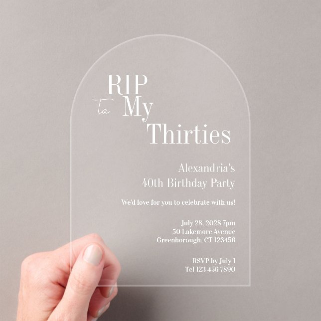 Invitaciones Acrílicas RIP 30s 40th Birthday Party (Insitu (portátil))
