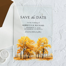 Invitaciones Acrílicas Roble de Otoño Árboles Boda Guardar la Fecha