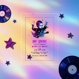 Invitaciones Acrílicas Rock on Fiesta Tema Uno Roca Primer Cumpleaños