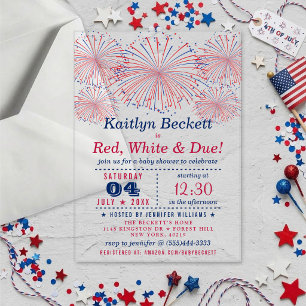Invitaciones Acrílicas Rojo, Blanco y a Tiempo Baby Shower del 4 de Jul