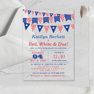 Invitaciones Acrílicas Rojo, blanco y debido   4 De Julio Baby Shower