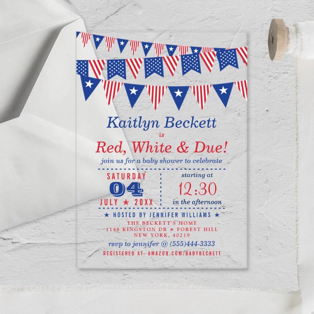 Invitaciones Acrílicas Rojo, blanco y debido | 4 De Julio Baby Shower (Subido por el creador)