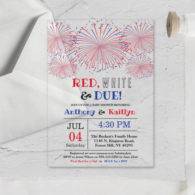 Invitaciones Acrílicas ¡Rojo, blanco y debido! 4 De Julio Baby Shower (Subido por el creador)