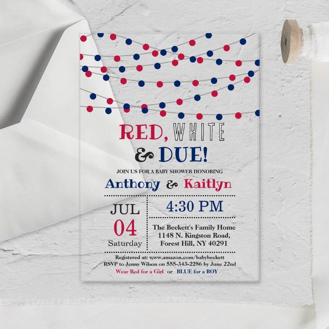 Invitaciones Acrílicas ¡Rojo, blanco y debido! 4 De Julio Baby Shower (Subido por el creador)