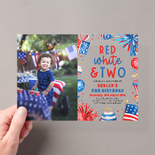 Invitaciones Acrílicas Rojo, Blanco y Dos Cumpleaños 4 de Julio 2da Foto 