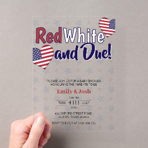 Invitaciones Acrílicas Rojo Blanco y Esperado 4 de Julio Celebración de C
