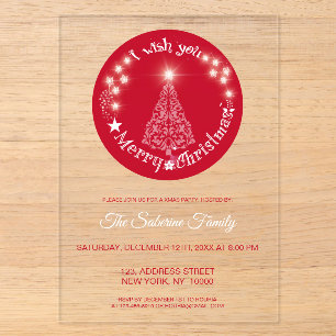 Invitaciones Acrílicas Rojo Brillante Destello, Te Deseo un Feliz Árbol d