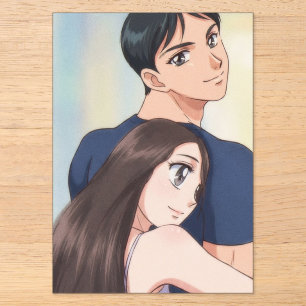 Invitaciones Acrílicas Romance de Anime Retro: Abrazo Suave