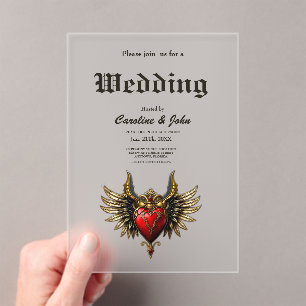 Invitaciones Acrílicas Romance gótico, corazón de pasión.