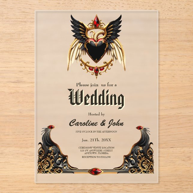 Invitaciones Acrílicas Romance gótico, en las sombras del amor (Anverso)