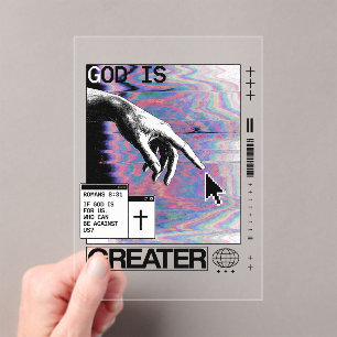 Invitaciones Acrílicas Romanos 8:31 Cyberpunk Mano De Dios Arte Glitch