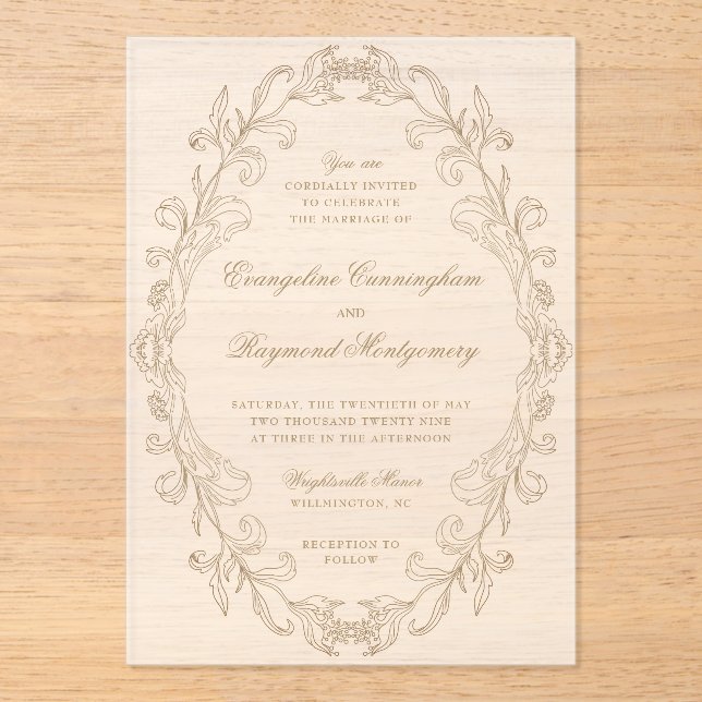 Invitaciones Acrílicas Romantic Baroque Ornate Frame Wedding (Anverso)