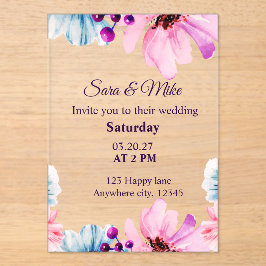 Invitaciones Acrílicas Romantic Blush & Blue Wedding Invitation 