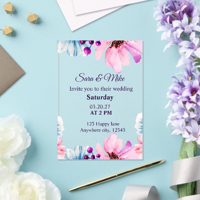 Invitaciones Acrílicas Romantic Blush & Blue Wedding Invitation  (Insitu (Boda))