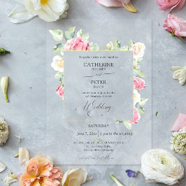 Invitaciones Acrílicas Romantic Blush Pink/Ivory Watercolor Roses Wedding