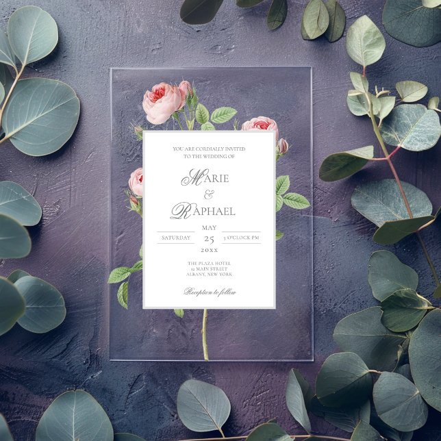 Invitaciones Acrílicas Romantic Chic French Rose Botanical Wedding (Subido por el creador)