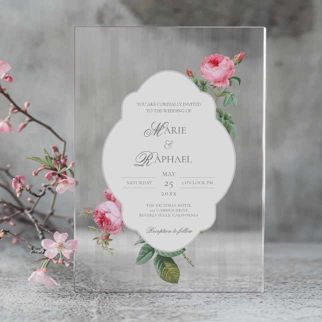 Invitaciones Acrílicas Romantic Chic French Rose Botanical Wedding (Subido por el creador)