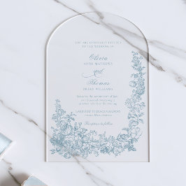 Invitaciones Acrílicas Romantic Dusty Blue Line Art Floral Wedding