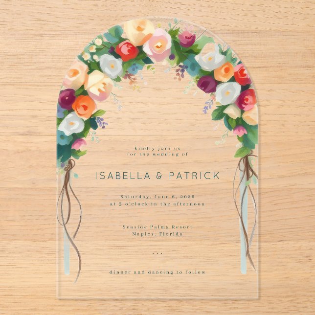 Invitaciones Acrílicas Romantic Floral Arch Wedding Invitation (Anverso)