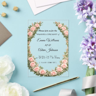 Invitaciones Acrílicas Romantic Floral Wreath Wedding Invitation