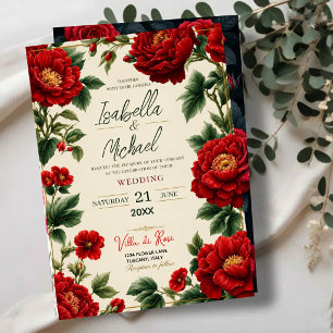 Invitaciones Acrílicas Romantic Red Peony Elegant Floral Luxury Botanical