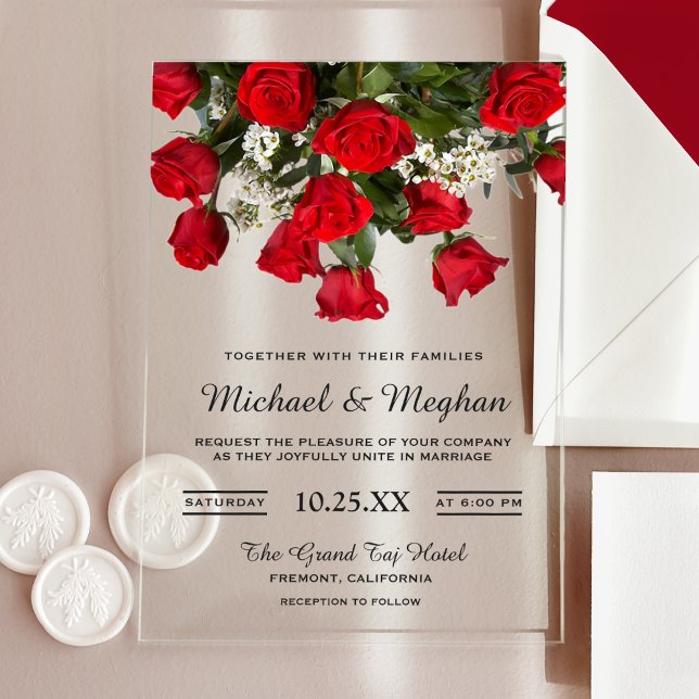 Invitaciones Acrílicas Romantic Red Roses Bouquet Wedding Invitation (Subido por el creador)