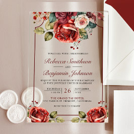 Invitaciones Acrílicas Romantic Red Roses Floral Wedding
