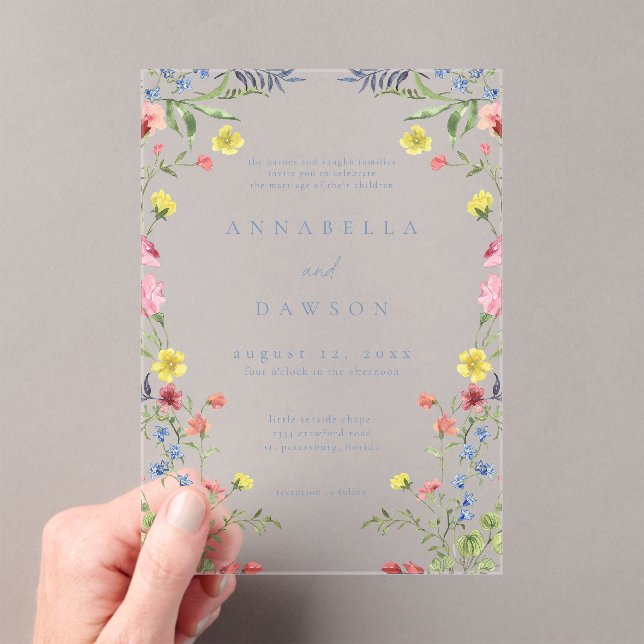 Invitaciones Acrílicas Romantic Spring Wildflower Garden Wedding (Insitu (portátil))