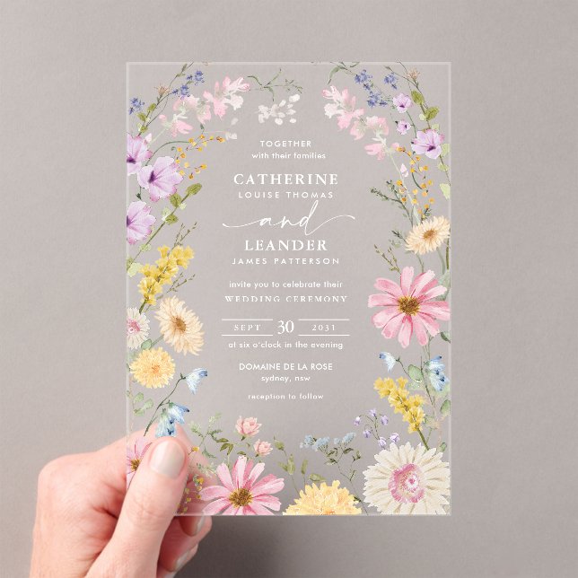 Invitaciones Acrílicas Romantic Spring Wildflower Meadow Wedding (Insitu (portátil))