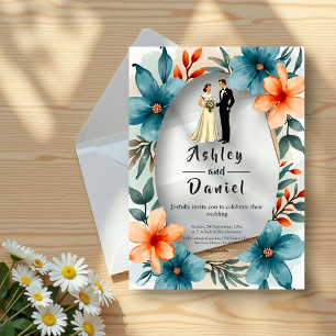 Invitaciones Acrílicas Romántica acuarela Floral Bride y Groom Boda