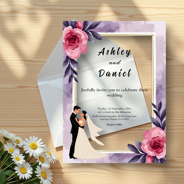 Invitaciones Acrílicas Romántica acuarela Floral Bride y Groom Boda (Subido por el creador)