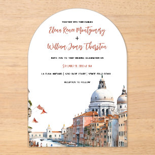 Invitaciones Acrílicas Romántica acuarela Italia Boda de destino