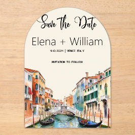 Invitaciones Acrílicas Romántica acuarela Venecia Italia Salva la fecha
