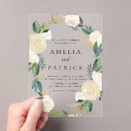 Invitaciones Acrílicas Romántica corona floral acolchada con Boda verde