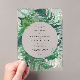Invitaciones Acrílicas Romántica mano pintada de verde Boda de hoja de hi