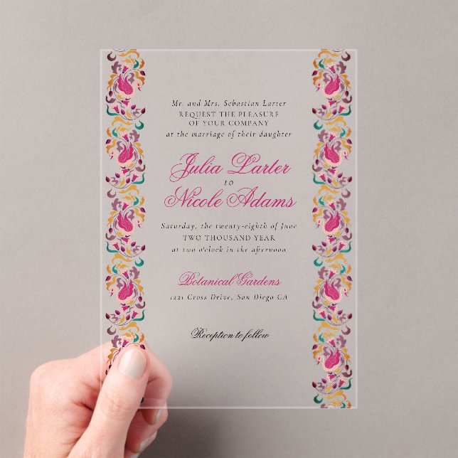 Invitaciones Acrílicas Romántico Boda de marco floral de Pearl Swan (Insitu (portátil))
