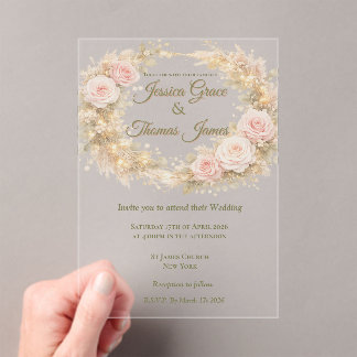 Invitaciones Acrílicas Romántico Boho Elegante Rosa 