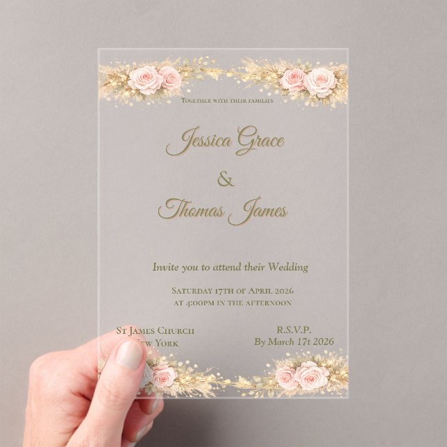 Invitaciones Acrílicas Romántico Boho Elegante Rosa de Otoño  (Insitu (portátil))