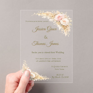 Invitaciones Acrílicas Romántico Boho Elegante Rosa Otoño Rosa 