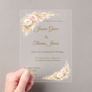 Invitaciones Acrílicas Romántico Boho Elegante Rosa Otoño Rosa 