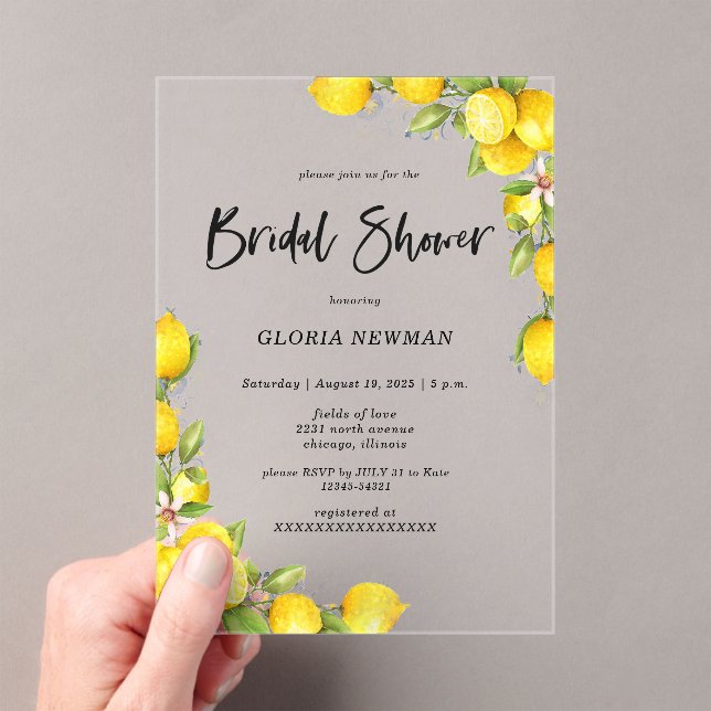 Invitaciones Acrílicas Romántico Lemons Bridal Shower (Insitu (portátil))