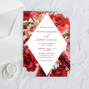 Invitaciones Acrílicas Romántico Roses Roses Roses Boda moderno