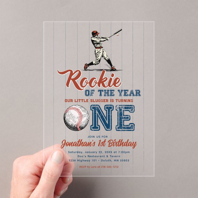 Invitaciones Acrílicas Rookie of the Year Baseball 1st Birthday (Insitu (portátil))