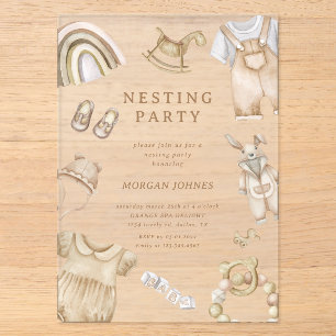 Invitaciones Acrílicas Ropa Boho para Bebé Fiesta de Bienvenida