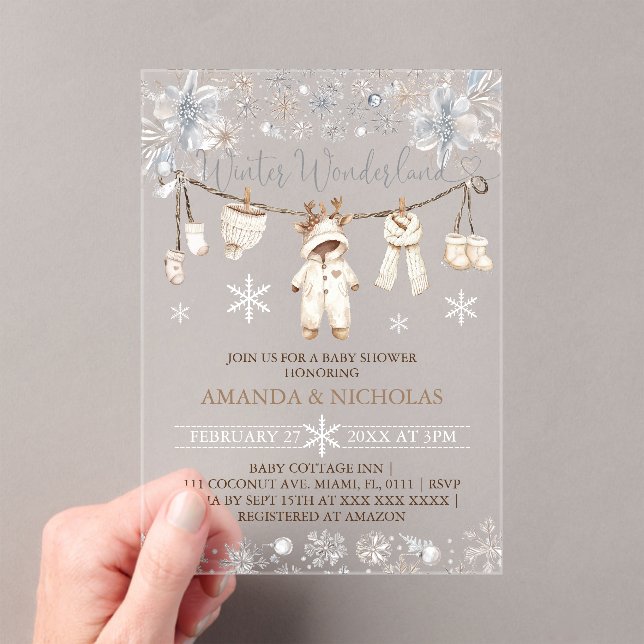 Invitaciones Acrílicas Ropa de bebé de invierno Baby Shower (Insitu (portátil))