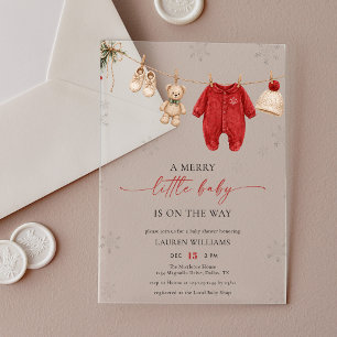 Invitaciones Acrílicas Ropa de Navidad en la Tendederopa de Ropa de Bebé
