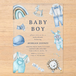 Invitaciones Acrílicas Ropa de Niño Guardería Baby Shower