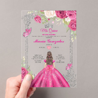 Invitaciones Acrílicas Rosa Acrílico Quinceañera Floral Dulces 15